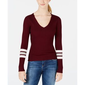 Hooked Up By Iot Juniors Lace Up Varsity Stripe Sweater